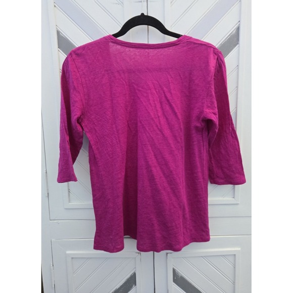 Eileen Fisher Women's Petite Small Magenta 100% Linen 3/4 Sleeve T-Shirt - Picture 5 of 13